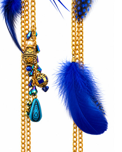 Ranunculus / "Woden" Feather Necklace - Blue Night