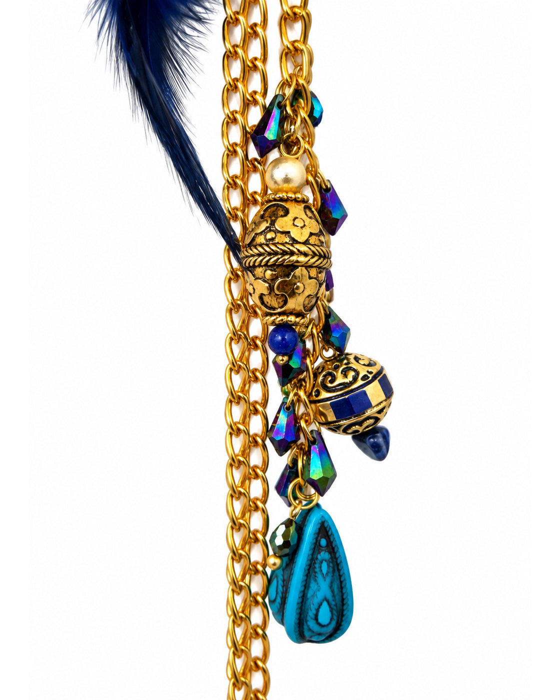 Ranunculus / "Woden" Feather Necklace - Blue Night