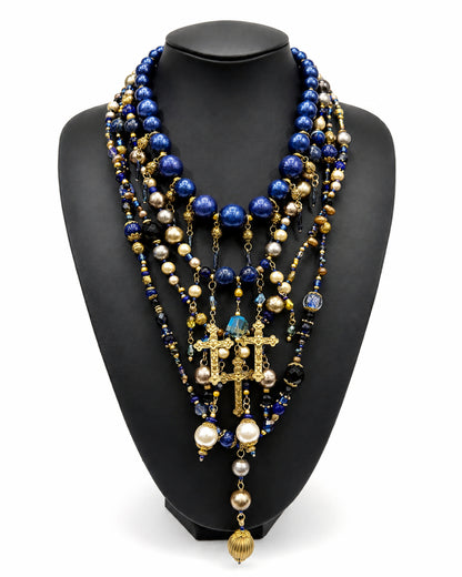 Ranunculus / "Blue Night" 4 Necklace
