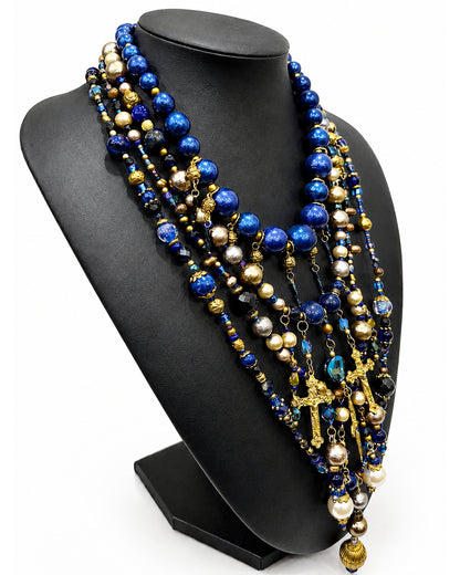 Ranunculus / "Blue Night" 4 Necklace