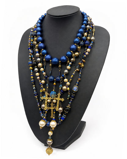 Ranunculus / "Blue Night" 4 Necklace