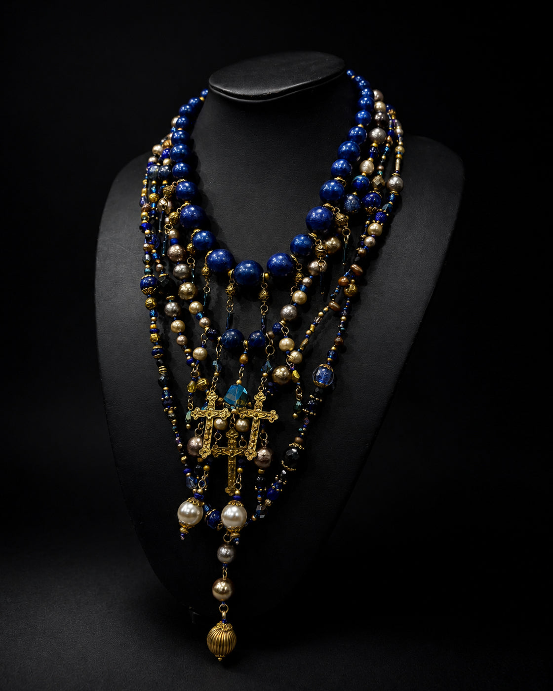 Ranunculus / "Blue Night" 4 Necklace
