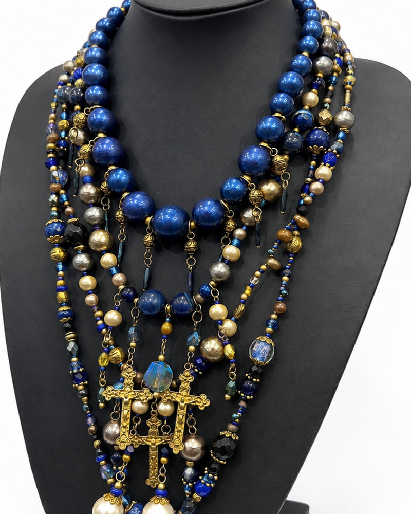 Ranunculus / "Blue Night" 4 Necklace