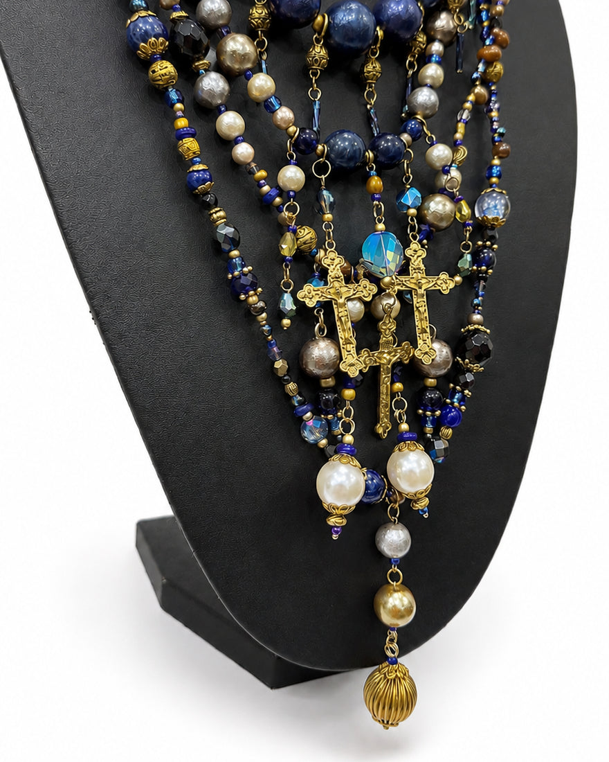 Ranunculus / "Blue Night" 4 Necklace