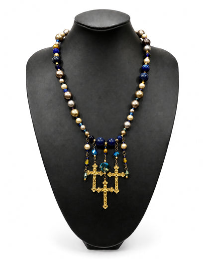 Ranunculus / "Blue Night" 4 Necklace