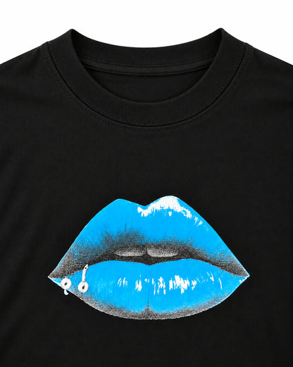 Bennu PLUS / Printed Long Sleeve Tee - THE LIPS - TURQUOISE