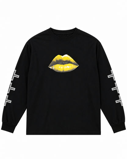 Bennu PLUS / Printed Long Sleeve Tee - THE LIPS - YELLOW