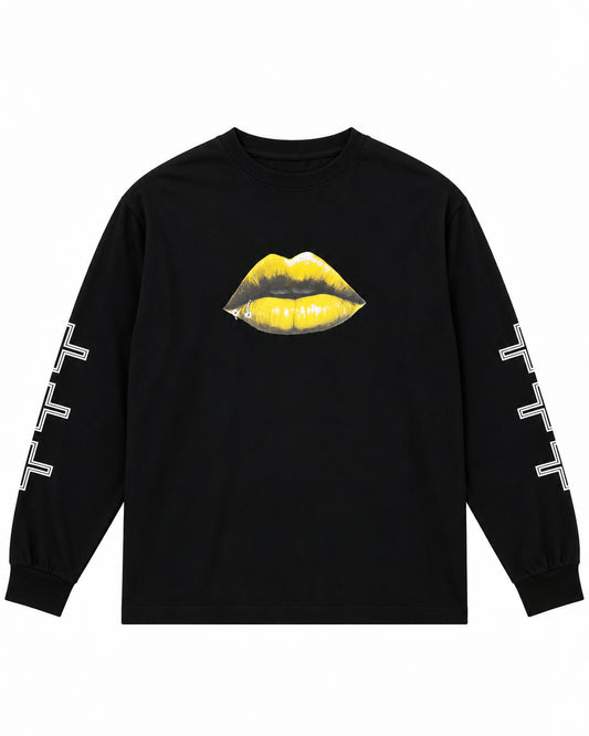Bennu PLUS / Printed Long Sleeve Tee - THE LIPS - YELLOW