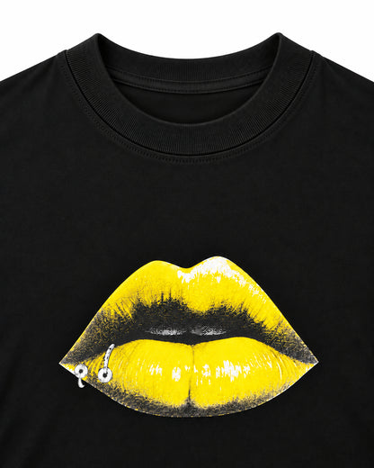 Bennu PLUS / Printed Long Sleeve Tee - THE LIPS - YELLOW