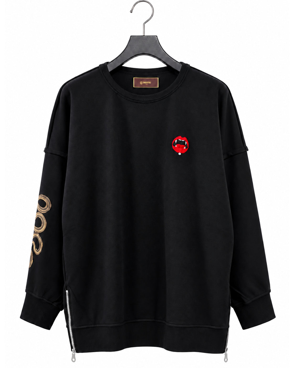 Bennu / Side Zip Cut-Off Sweatshirt - Love RED & Snake