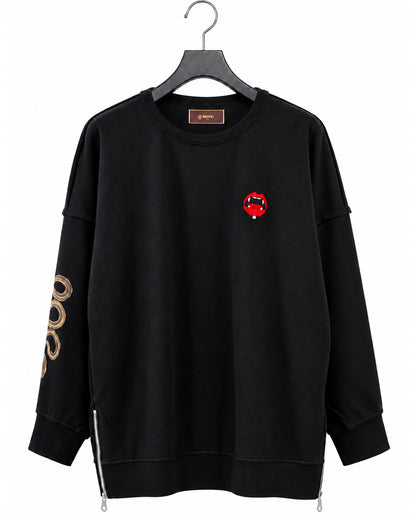 Bennu / Side Zip Cut-Off Sweatshirt - Love RED & Snake