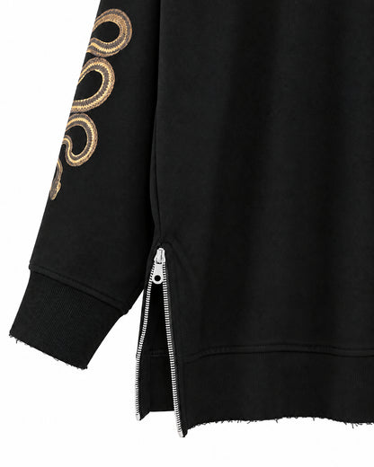 Bennu / Side Zip Cut-Off Sweatshirt - Love RED & Snake