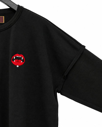 Bennu / Side Zip Cut-Off Sweatshirt - Love RED & Snake