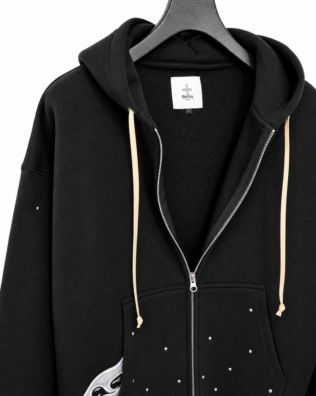 Bennu PLUS / Studs Zip-up Big Hoodie - AFTER SILENCE