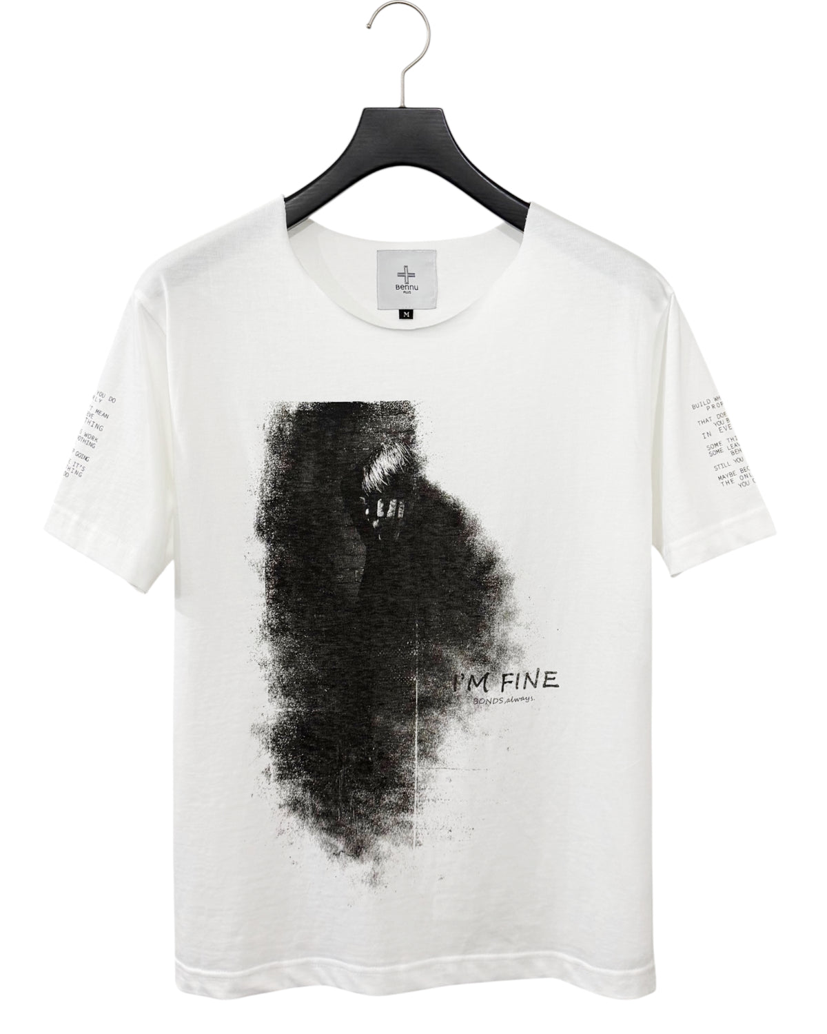 Bennu PLUS / Printed Cut-Off Round neck Tee - BONDS IS FINE - WHITE