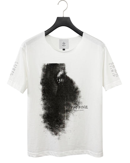 Bennu PLUS / Printed Cut-Off Round neck Tee - BONDS IS FINE - WHITE