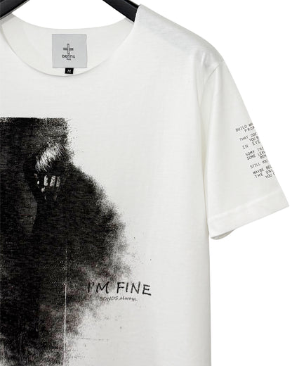 Bennu PLUS / Printed Cut-Off Round neck Tee - BONDS IS FINE - WHITE
