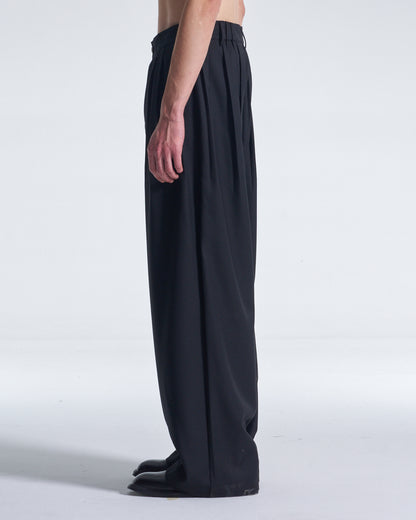 HARRISON WONG / Wide Leg Wool Pants With Multi Pleats - Black