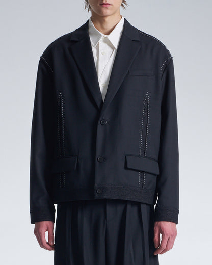 HARRISON WONG / Boxy Wool Blazer With Denim Trim - Black