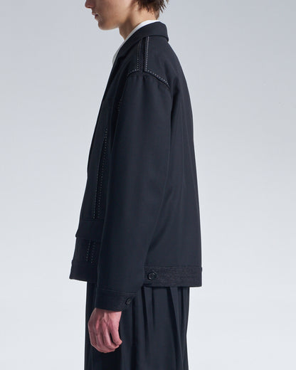 HARRISON WONG / Boxy Wool Blazer With Denim Trim - Black