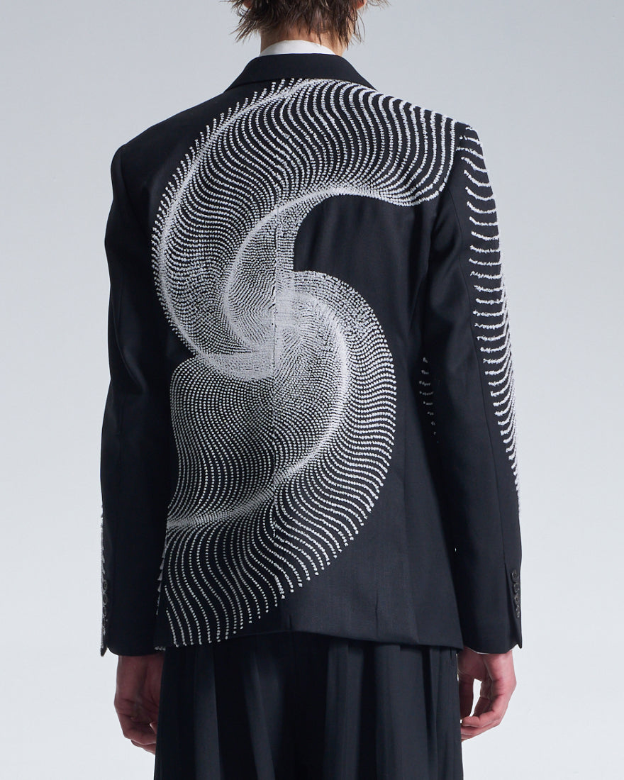HARRISON WONG / Wool Blazer With Wavy Dots Lines Embroidery - Black