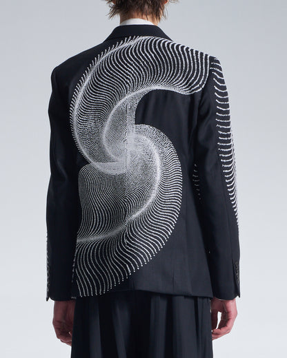 HARRISON WONG / Wool Blazer With Wavy Dots Lines Embroidery - Black
