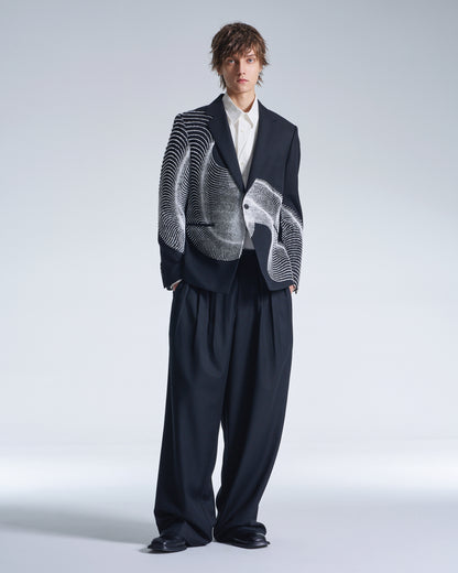 HARRISON WONG / Wool Blazer With Wavy Dots Lines Embroidery - Black