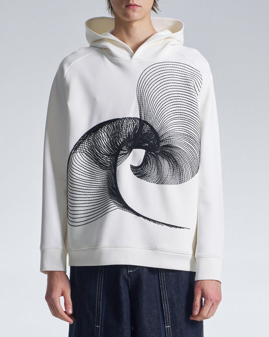 HARRISON WONG / Hoodie With Twisted Wavy Lines Embroidery - White