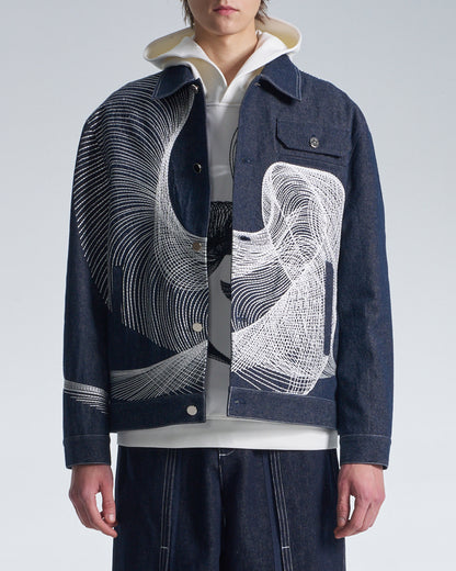HARRISON WONG / Denim Jacket With Twisted Wavy Lines Embroidery