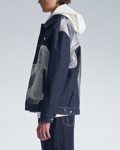 HARRISON WONG / Denim Jacket With Twisted Wavy Lines Embroidery