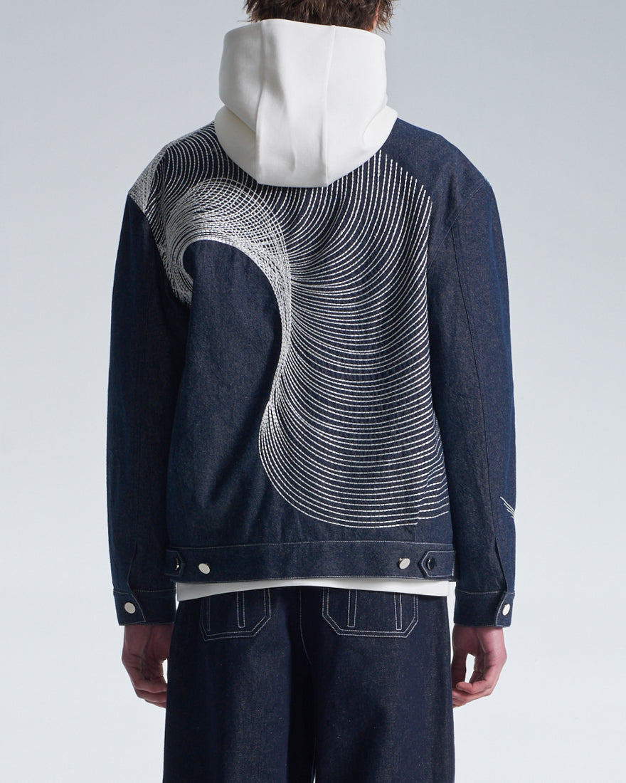 HARRISON WONG / Denim Jacket With Twisted Wavy Lines Embroidery