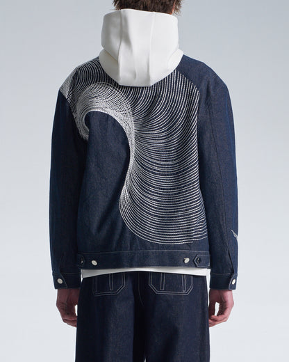 HARRISON WONG / Denim Jacket With Twisted Wavy Lines Embroidery
