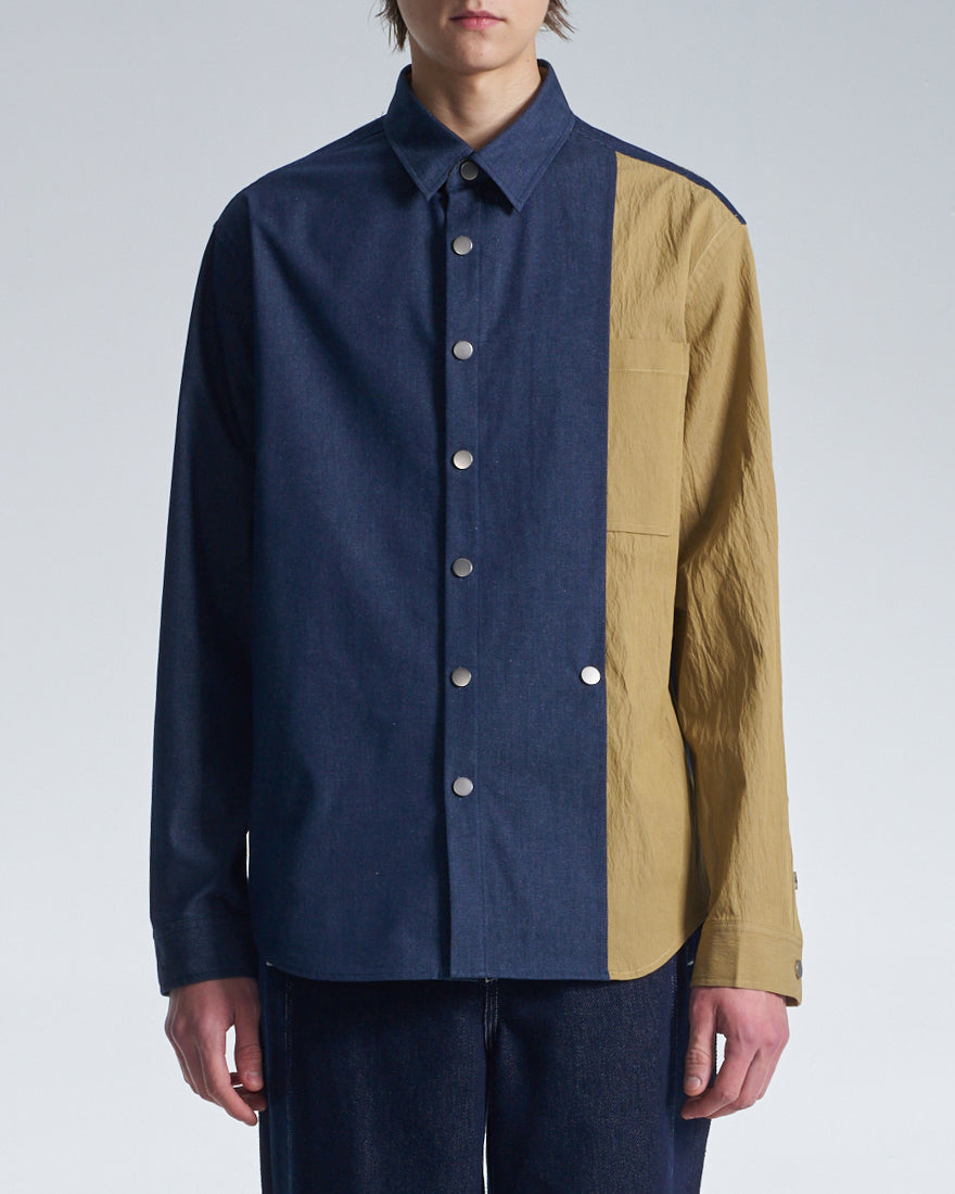 HARRISON WONG / Denim Shirt With Contrast Sleeve - Navy