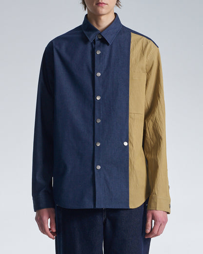 HARRISON WONG / Denim Shirt With Contrast Sleeve - Navy
