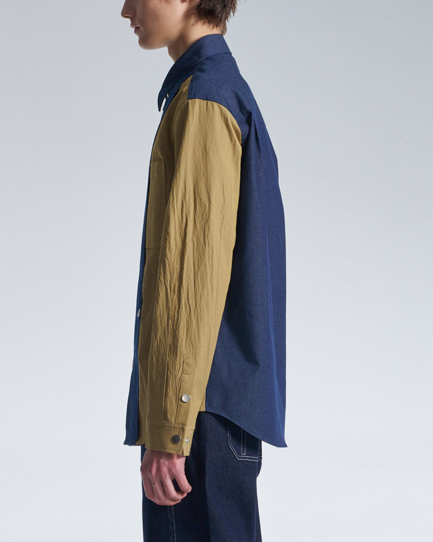 HARRISON WONG / Denim Shirt With Contrast Sleeve - Navy
