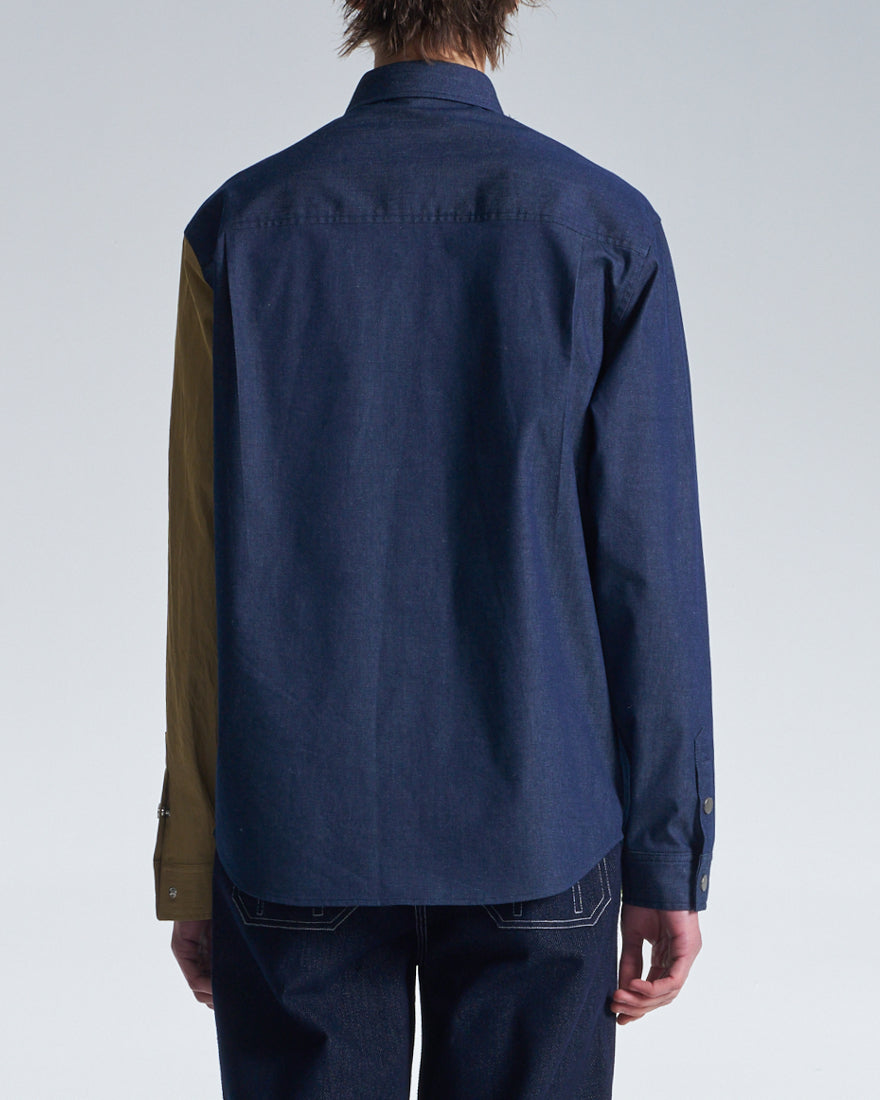 HARRISON WONG / Denim Shirt With Contrast Sleeve - Navy