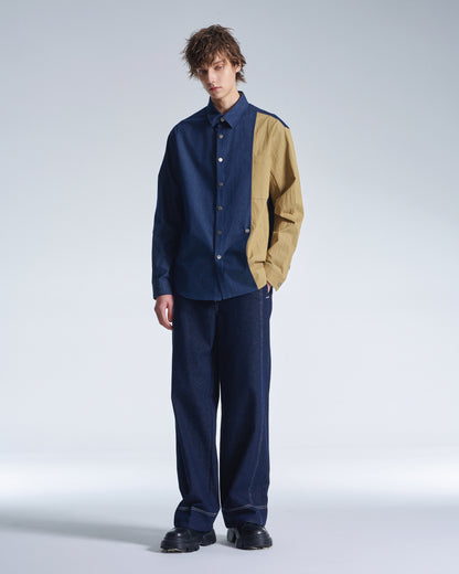 HARRISON WONG / Denim Shirt With Contrast Sleeve - Navy