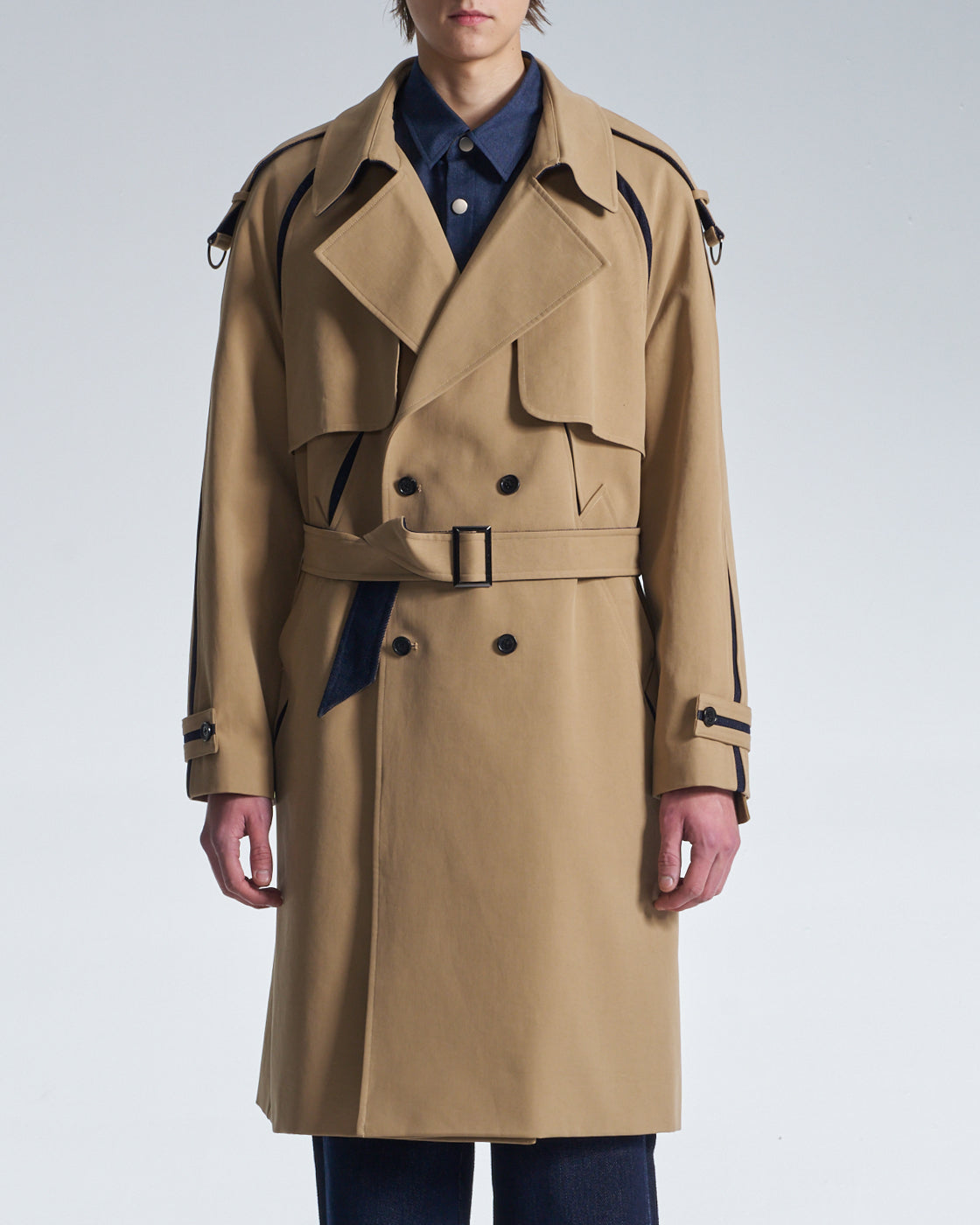 HARRISON WONG / Trench Coat With Denim Trim