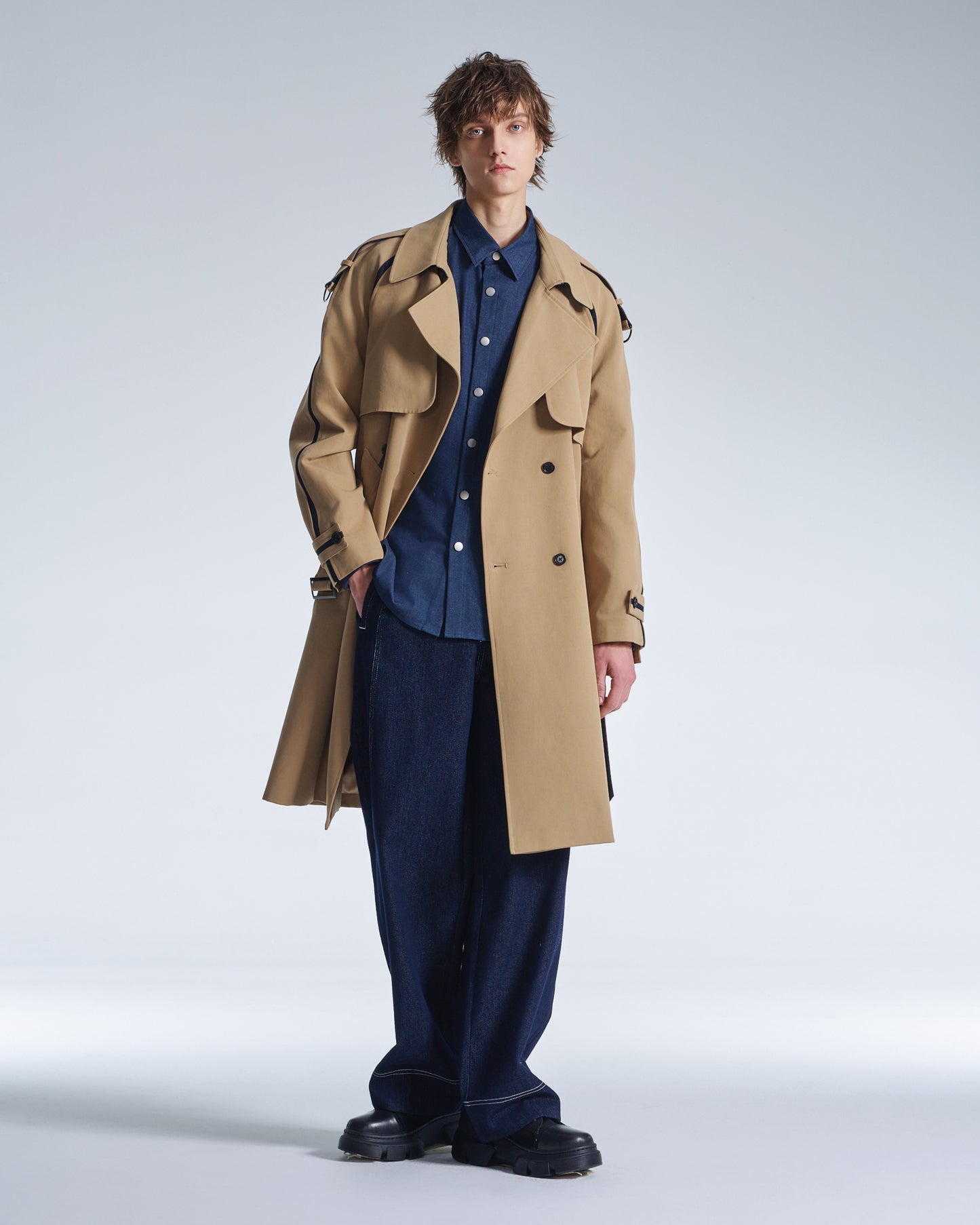 HARRISON WONG / Trench Coat With Denim Trim