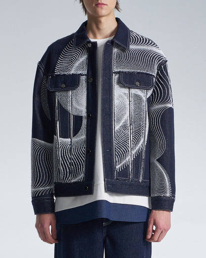 HARRISON WONG / Raw Edge Denim Jacket With Dots Embroidery