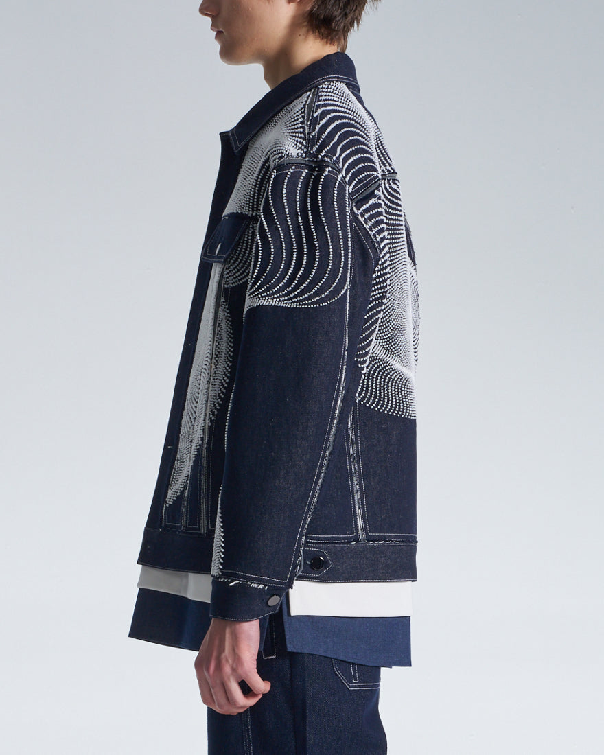 HARRISON WONG / Raw Edge Denim Jacket With Dots Embroidery