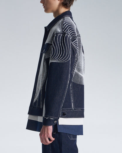 HARRISON WONG / Raw Edge Denim Jacket With Dots Embroidery
