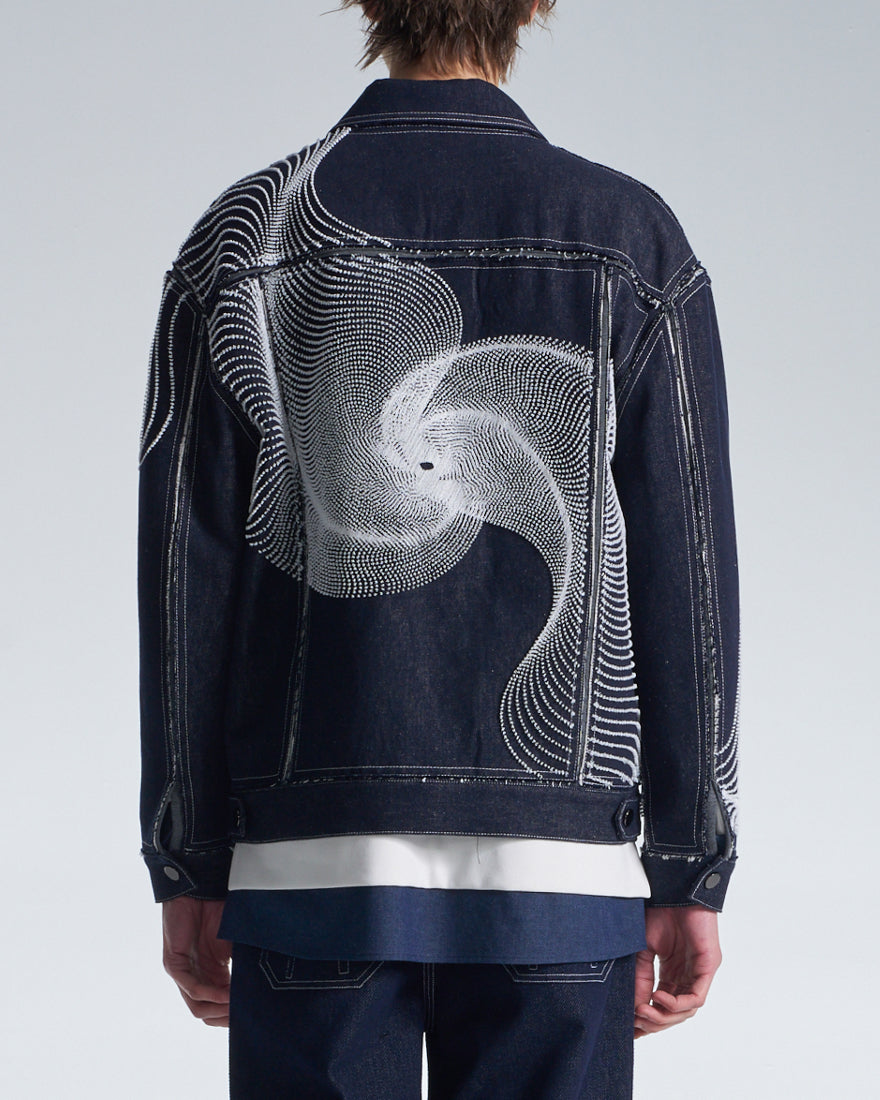 HARRISON WONG / Raw Edge Denim Jacket With Dots Embroidery
