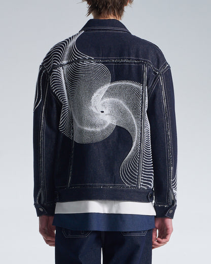 HARRISON WONG / Raw Edge Denim Jacket With Dots Embroidery