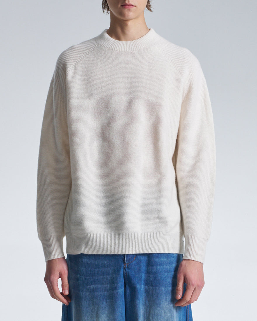 HARRISON WONG / Basic Wool Sweater With Horizontal Weave - White
