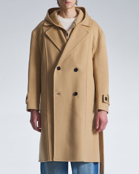 HARRISON WONG / Double Faced Wool 2in1 Trench Coat With Hood - Camel