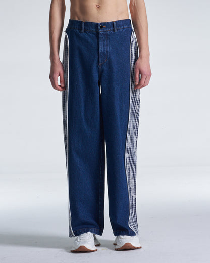 HARRISON WONG / Wide Leg Denim Pants Contrast With Checks