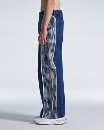 HARRISON WONG / Wide Leg Denim Pants Contrast With Checks