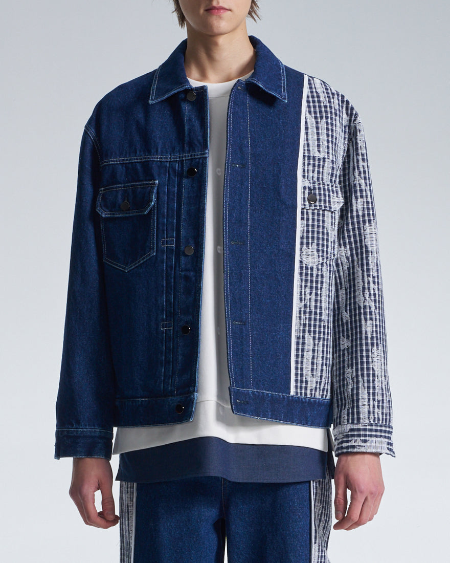 HARRISON WONG / Denim Jacket Contrast With Checks