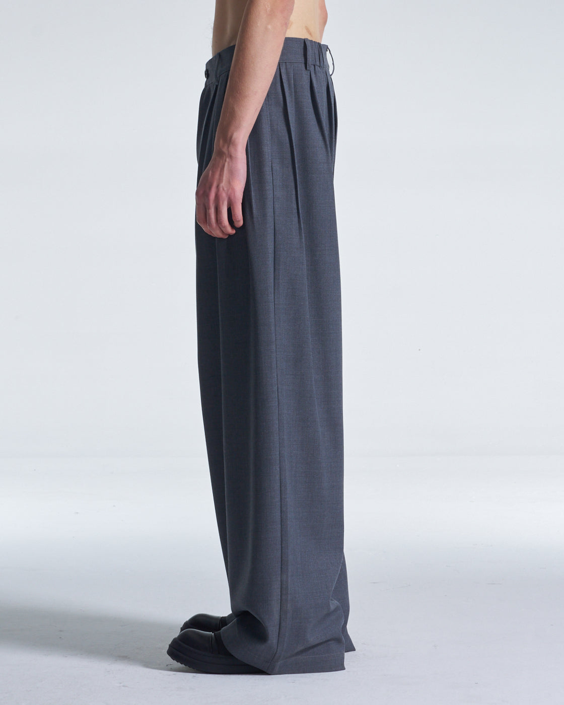 HARRISON WONG / Wide Leg Wool Pants With Multi Pleats - Grey